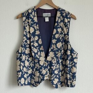 Vintage 90s Floral Button Up Vest E.D. Michaels Plus Size 16 V-NeckSoft Grunge